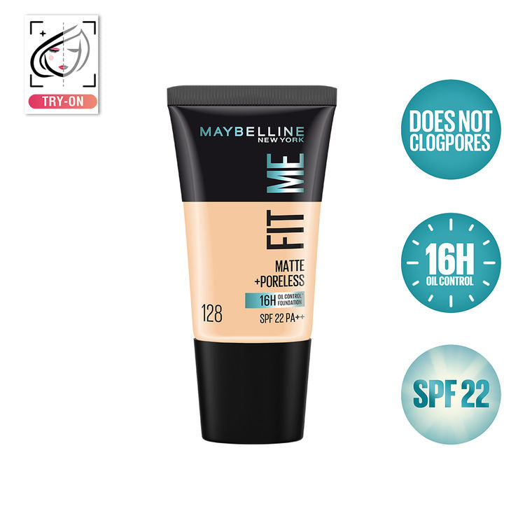 Maybelline Fit Me Matte + Poreless 16H Oil Control Foundation With SPF 22 PA ++ (128 Warm Nude)
