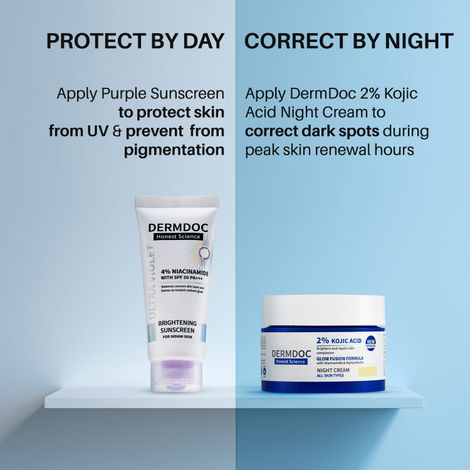 DERMDOC Kojic Acid Glow Fusion Formula Night Cream with Niacinamide & Alpha Arbutin for Skin Brightening (50 gm)