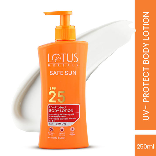 Lotus Herbals Safe Sun UV Protect Body Lotion, SPF 25 PA+++ Nourishing Whitening Milk (250ml)