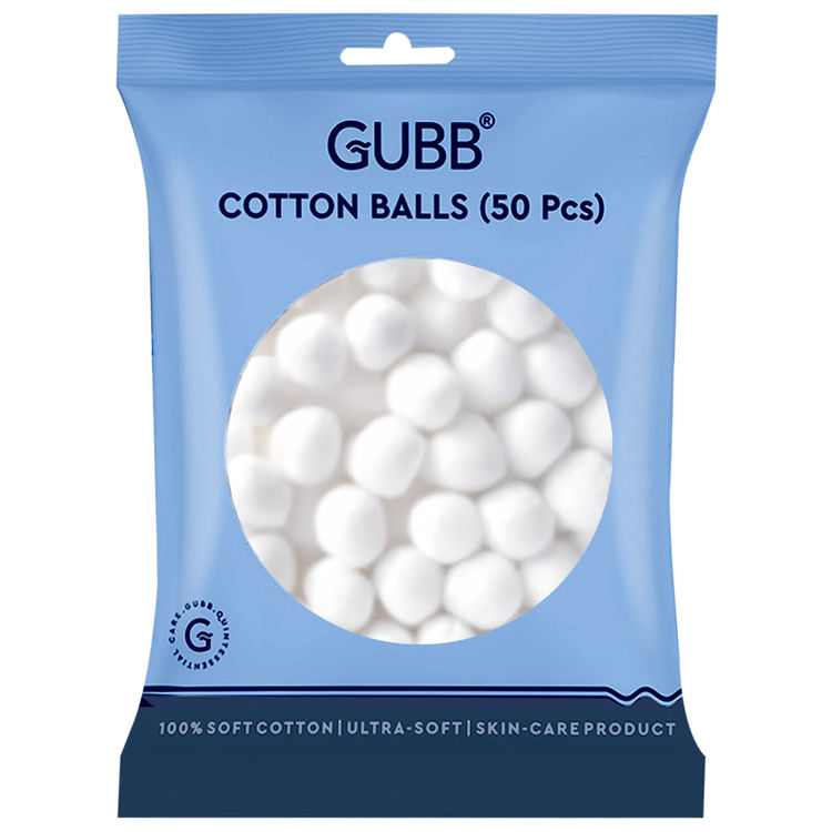 GUBB Hypoallergenic 100% White Cotton Balls For Face Cleansing & Makeup Removal - 50 Pieces (50pcs)