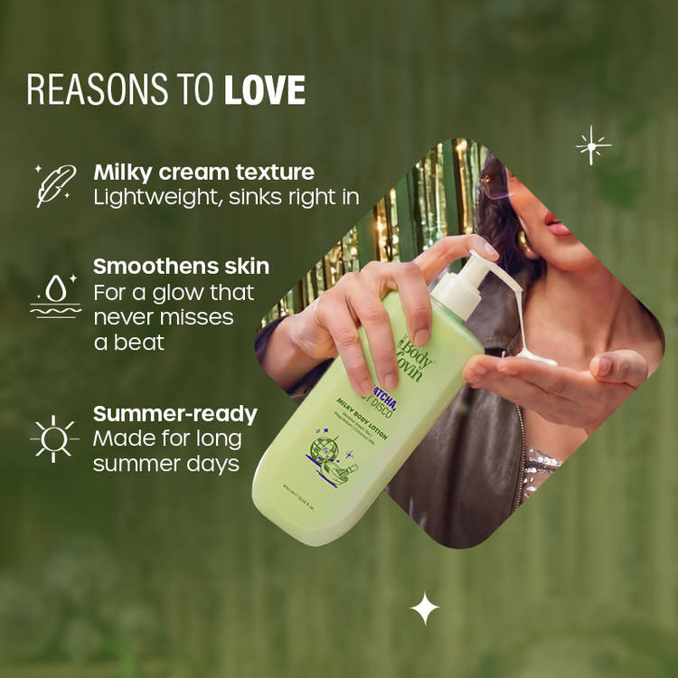 Plum BodyLovin’ Matcha, But Disco Milky Body Lotion, Calming Smoothening, Lactonic Matcha Fragrance (400ml)