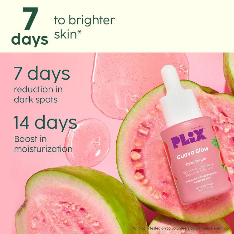 Plix 10% Vitamin C Guava Face Serum for Skin Brightening & Even tone with Hyaluronic acid & Pentavitin
(20ml)