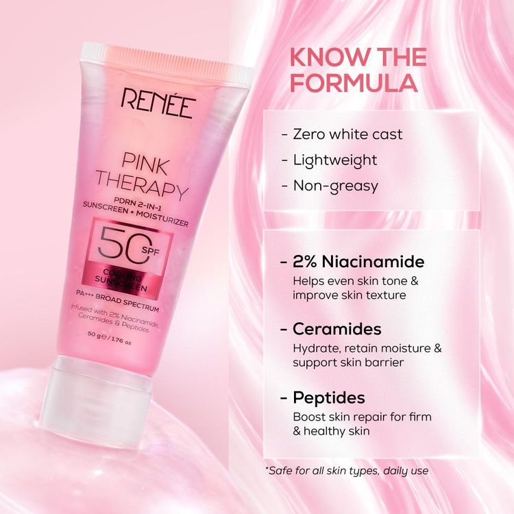 RENEE Pink Therapy PDRN 2-In-1 Sunscreen + Moisturizer In-Vivo Tested SPF 50 PA+++
(50g)