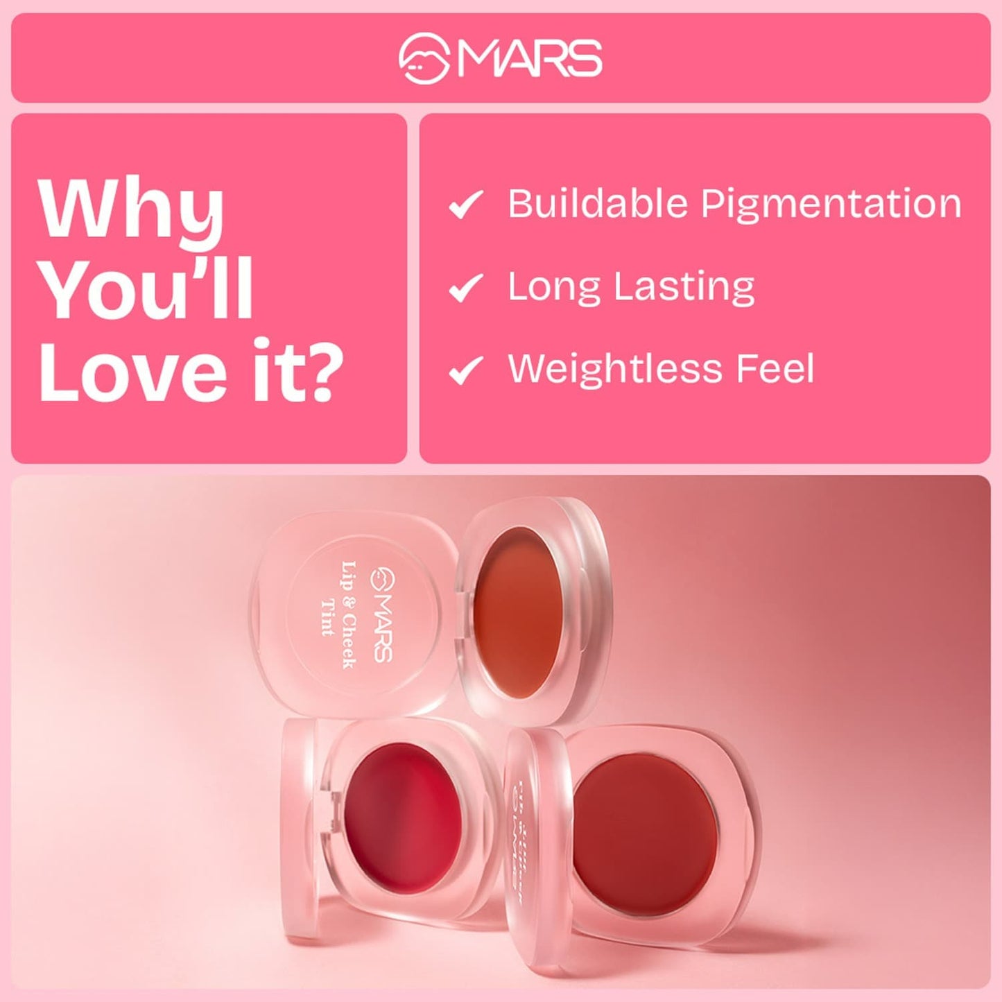 MARS Lip & Cheek Tint for Bold Pop Color (01-Dusty Rose)