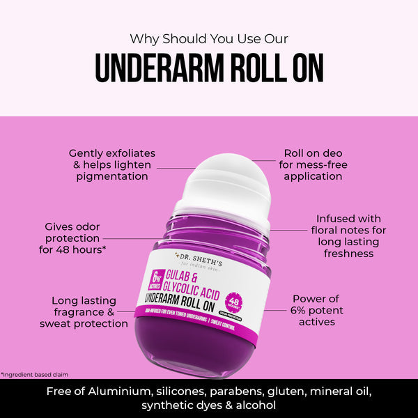 Dr. Sheth's Gulab & Glycolic Acid Underarm Roll On - 50ml