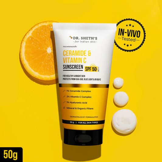 Dr. Sheth's Ceramide & Vitamin C Sunscreen - 50 gm In-Vivo Tested SPF 50+ PA ++++ 50g