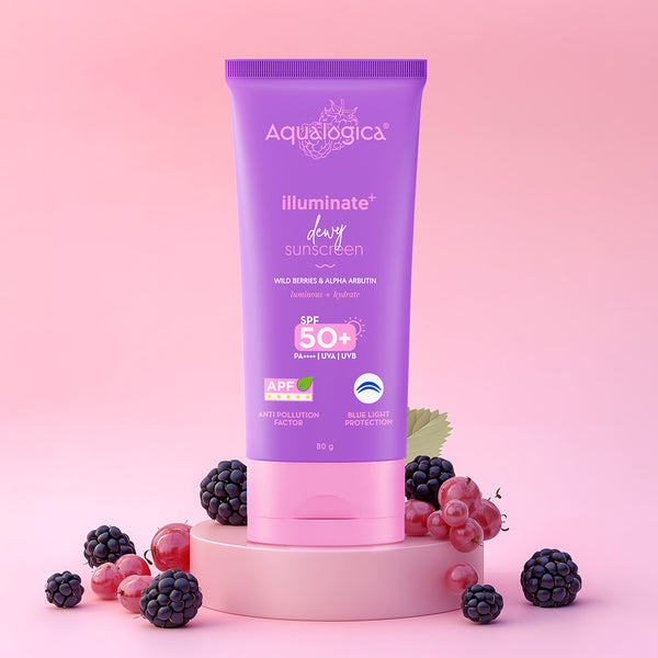 Aqualogica Illuminate+ Dewy Sunscreen In-Vivo Tested SPF 50+ PA++++ with Wild Berries & Alpha Arbutin - 80 g