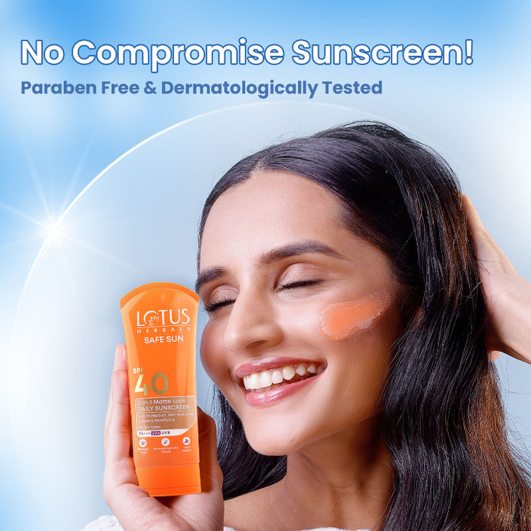 Lotus Herbals SafeSun 3in1 Matte Look Daily Sunscreen SPF 40 PA+++ ,Tinted & Dermatologically Free (100g)
