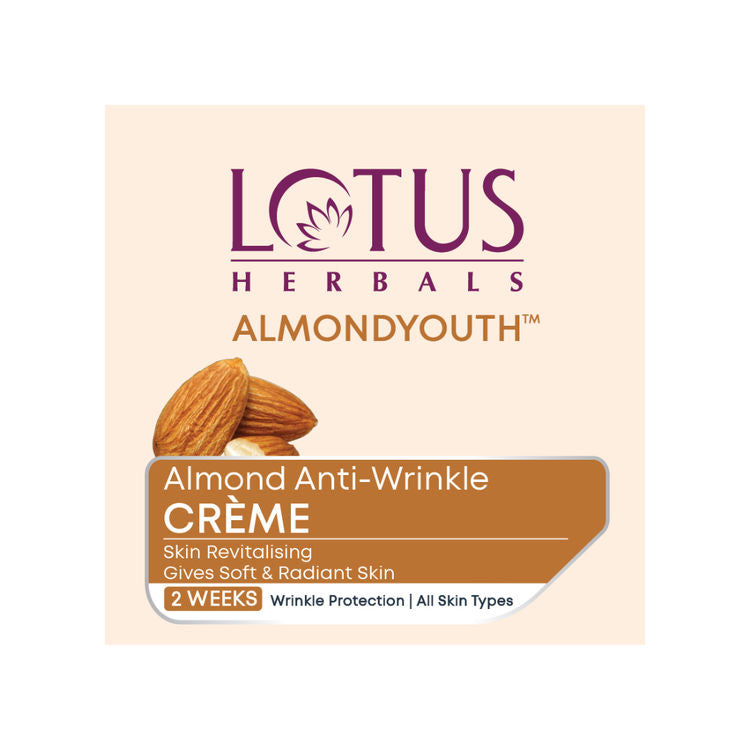 Lotus Herbal Almondyouth Almond Anti-Wrinkle Face Cream, Soft & Radiant Skin for All Skin Types (50gm)