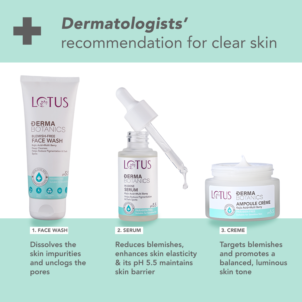 Lotus Herbals Dermabotanics Kojic Acid + Multi Berry Blemish-Free Face Wash, pH5.5, For Sensitive Skin (100g)