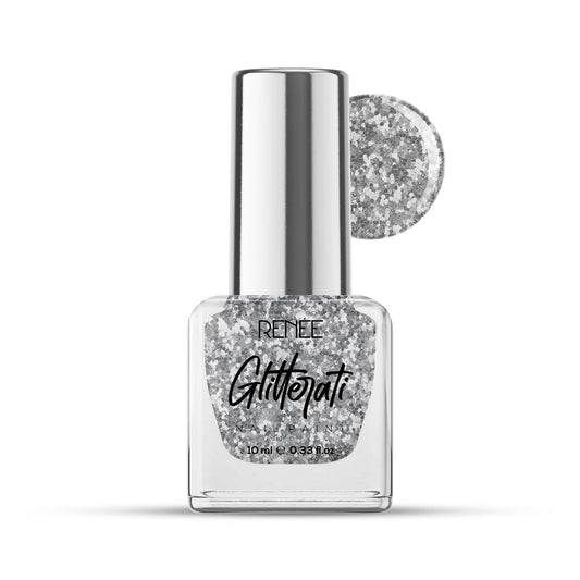 RENEE Glitterati Nail Paint (02 Silver Confetti)