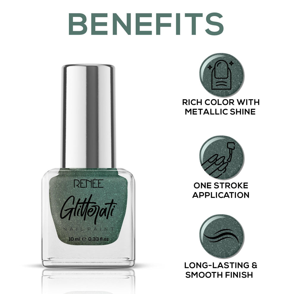 RENEE Glitterati Nail Paint (06 Enchanted Fern)