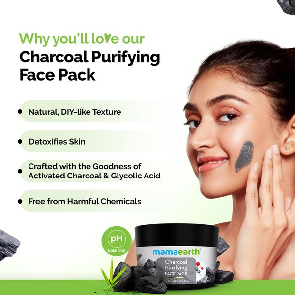 Mamaearth Charcoal Purifying Face Pack with Activated Charcoal & Glycolic Acid for Skin Detoxification - 200g