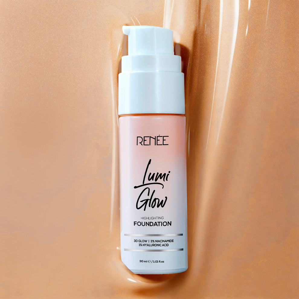 RENEE Lumi Glow Highlighting Liquid Foundation With Dewy Finish, Buildable Coverage & 3D Glow ( Silk Cocoa)