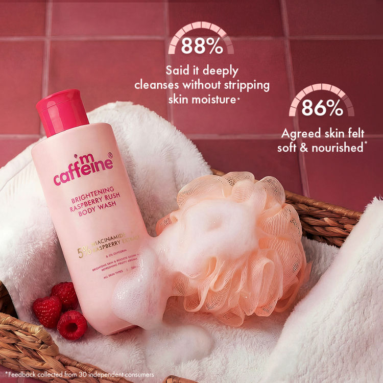 MCaffeine Brightening Body Wash 5% Niacinamide & Raspberry Boosts Glow, 5% Glycerine Softens Skin (300ml)