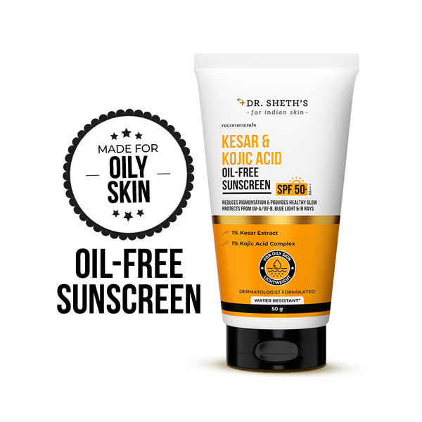 Dr. Sheth's Kesar & Kojic Acid Oil Free Sunscreen - 50g In-Vivo Tested SPF 50+ PA ++++ 50g