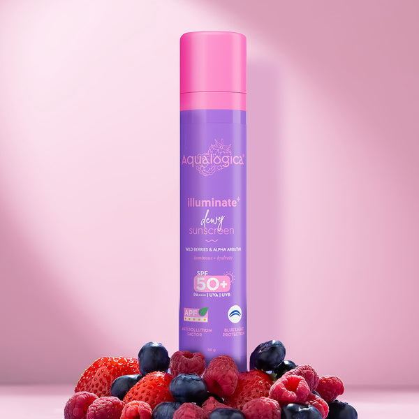 Aqualogica Illuminate+ Dewy Sunscreen In-Vivo Tested SPF 50+ PA++++ with Wild Berries & Alpha Arbutin - 50 g