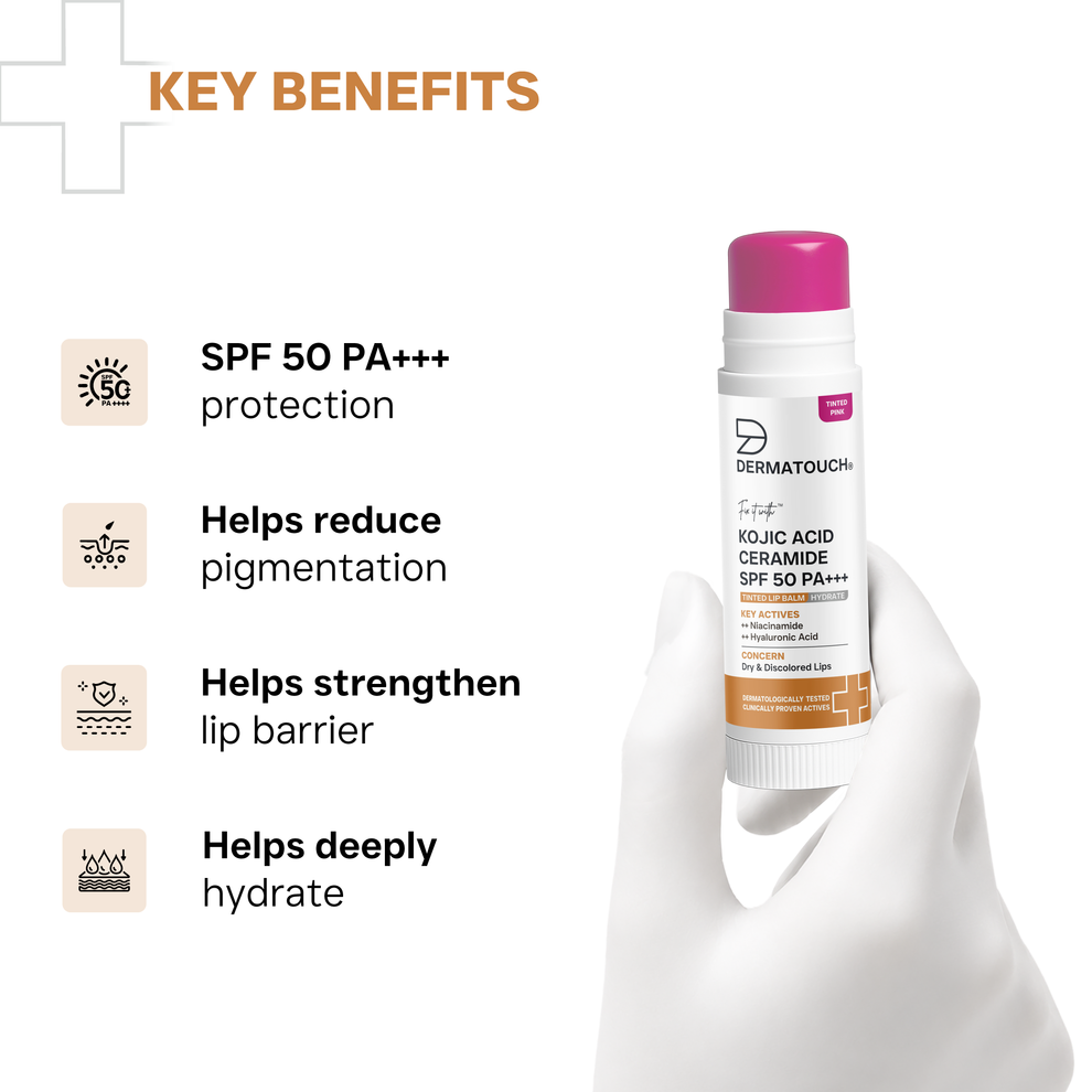 DERMATOUCH Kojic Acid Ceramide SPF 50 PA+++ Natural Lip Balm - Tinted Pink