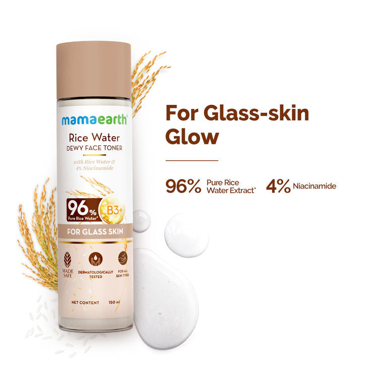 Mamaearth Rice Water Dewy Face Toner with 4% Niacinamide for Glass Skin and All Skin Types (150ml)