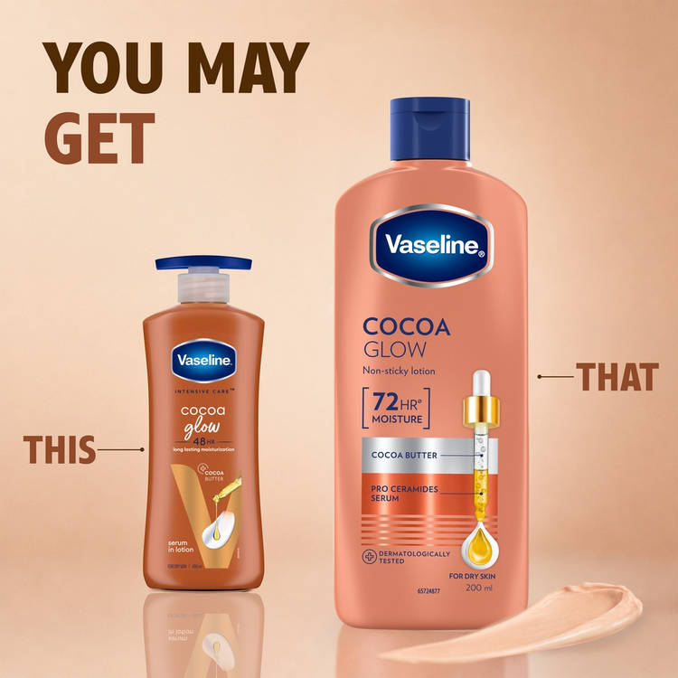 Vaseline Cocoa Glow Serum In Lotion 100% Pure Cocoa & Shea Butter for Glowing & Soft Skin (200ml)