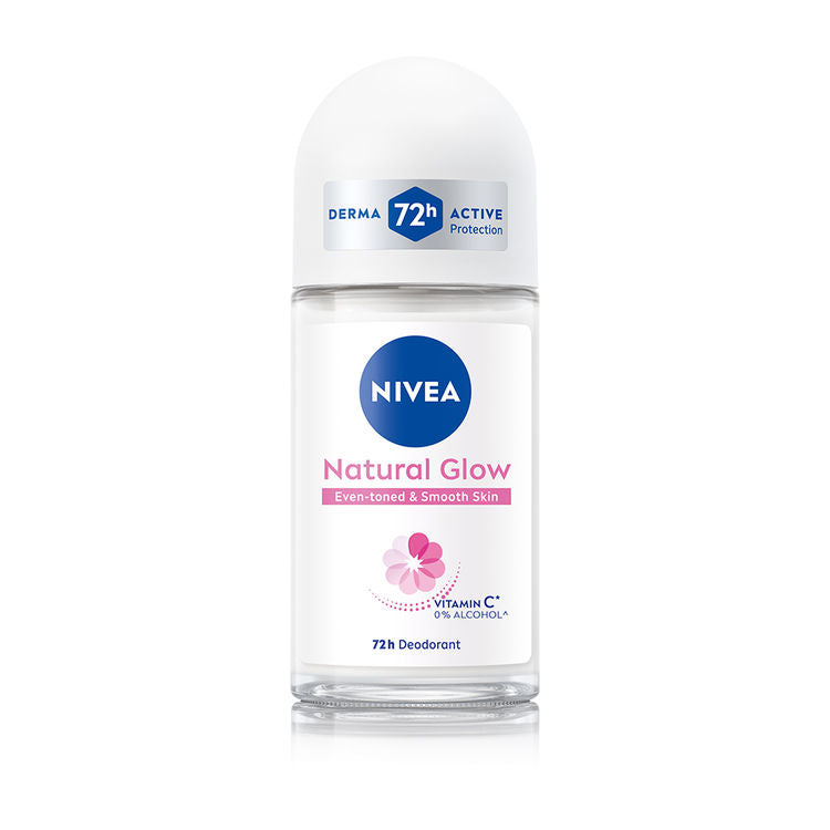 NIVEA Natural Glow Even Toned Vit C & 0% Alcohol Deo Underarm Roll On 72Hr Active Protection Smooth Skin
(50ml)