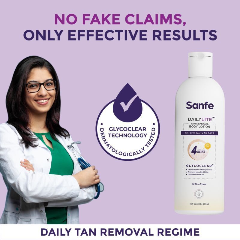 Sanfe Dailylite Tan Removal Body Lotion For Women Remove Tan With SPF 30 Body Moisturizer Cream
(200 ml)