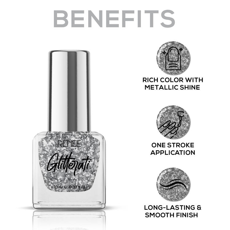 RENEE Glitterati Nail Paint (10 Silver Flake)