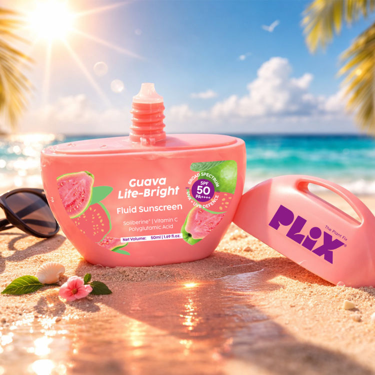 Plix Guava Glow Fluid Hydrating, Lightweight & Non-Greasy SPF 50 PA++++ Sunscreen
(50ml)