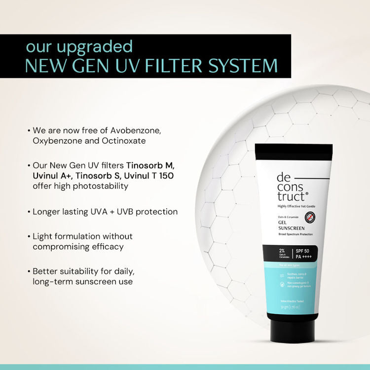 Deconstruct Oats & Ceramide Gel Sunscreen In Vivo Tested SPF 50 PA+++
(50g)