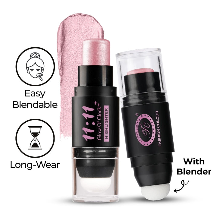 Fashion Color 11:11 Glow O’Clock Highlighter Stick – Long-Lasting Cream Highlighter for Face & Body(Lavender)