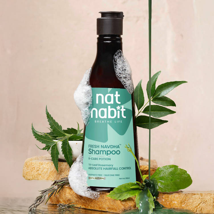 Nat Habit Tri Leaf Rosemary Navdha Shampoo For Hair Fall Control, Shampoo For Dry And Damaged Hair (225ml)