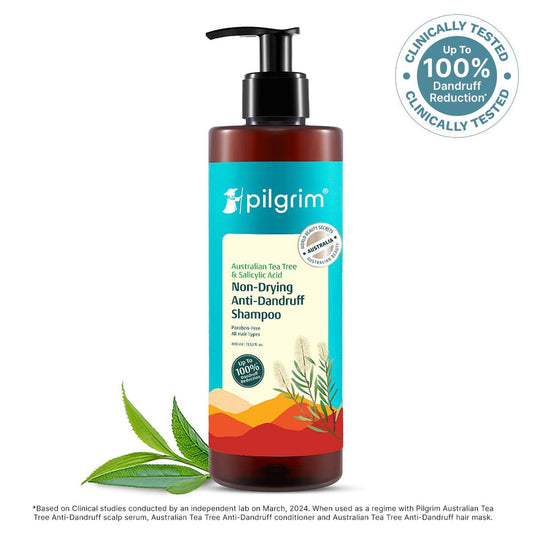 Pilgrim Australian Tea Tree Non-Drying Anti-Dandruff Shampoo (400ml) 
Reduces Dandruff Without Drying Hair