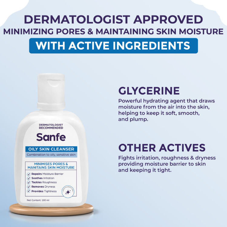 Sanfe Oily Skin Cleanser | For skin repair, dryness, tighter skin - For Oily, Acne Prone Skin, 100ml
(100ml)