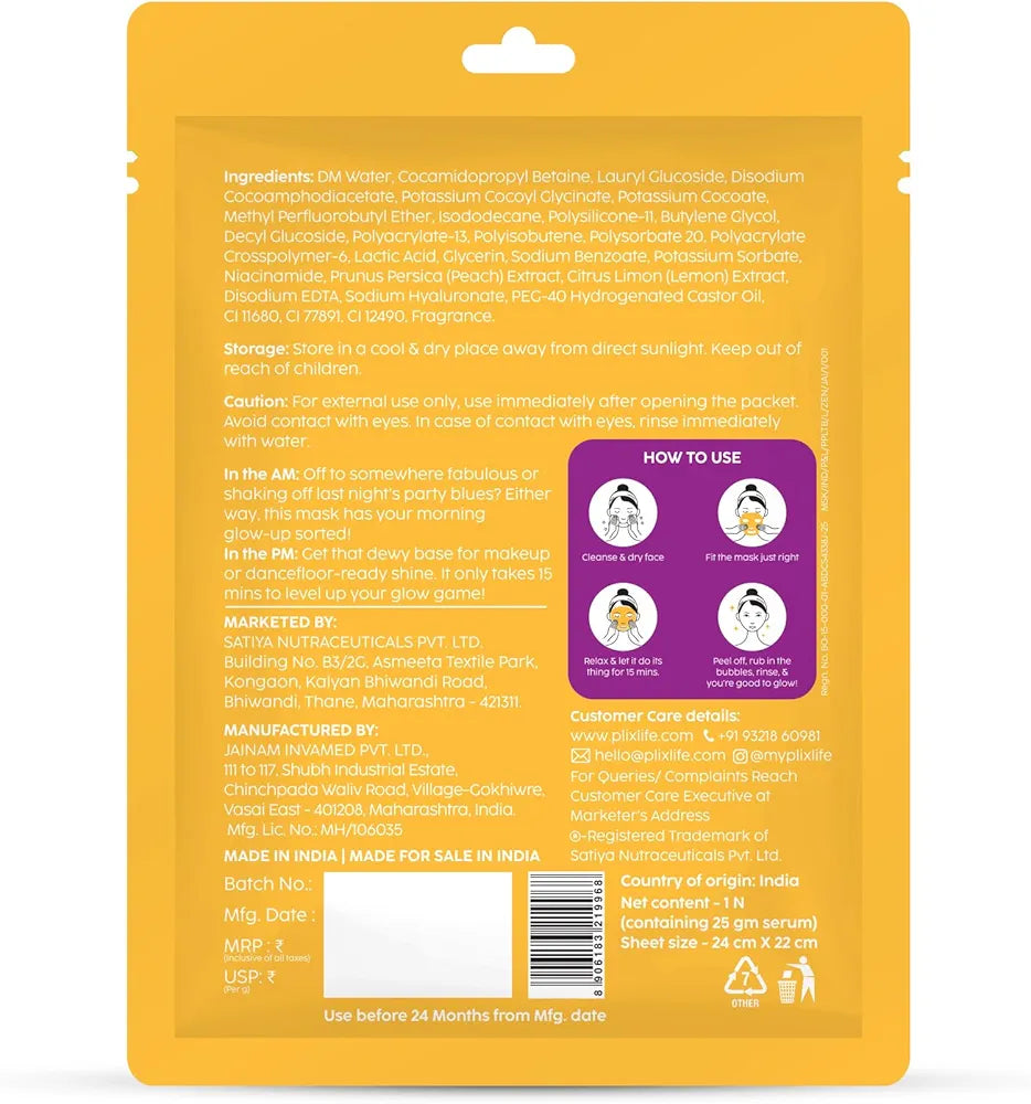 Plix Peach Please Lemon Tease Brighten Bubble Sheet mask
