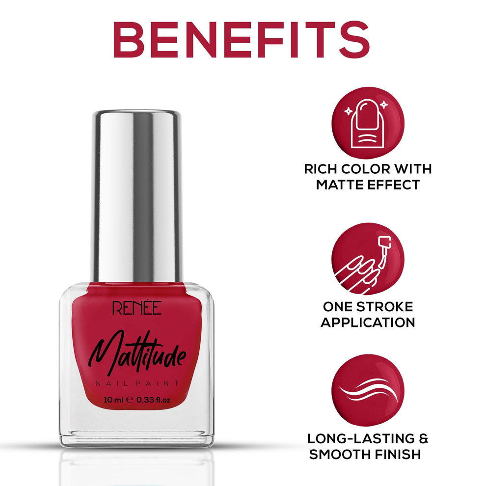 RENEE Mattitude Nail Paint 10ml (03 Salsa Red)