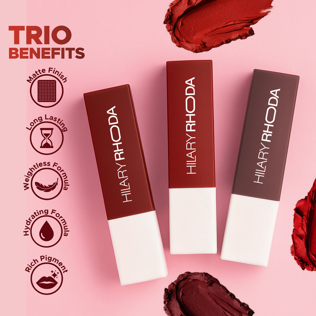 Hilary Rhoda Matte Trio Lipstick (Red-Volution Trio)