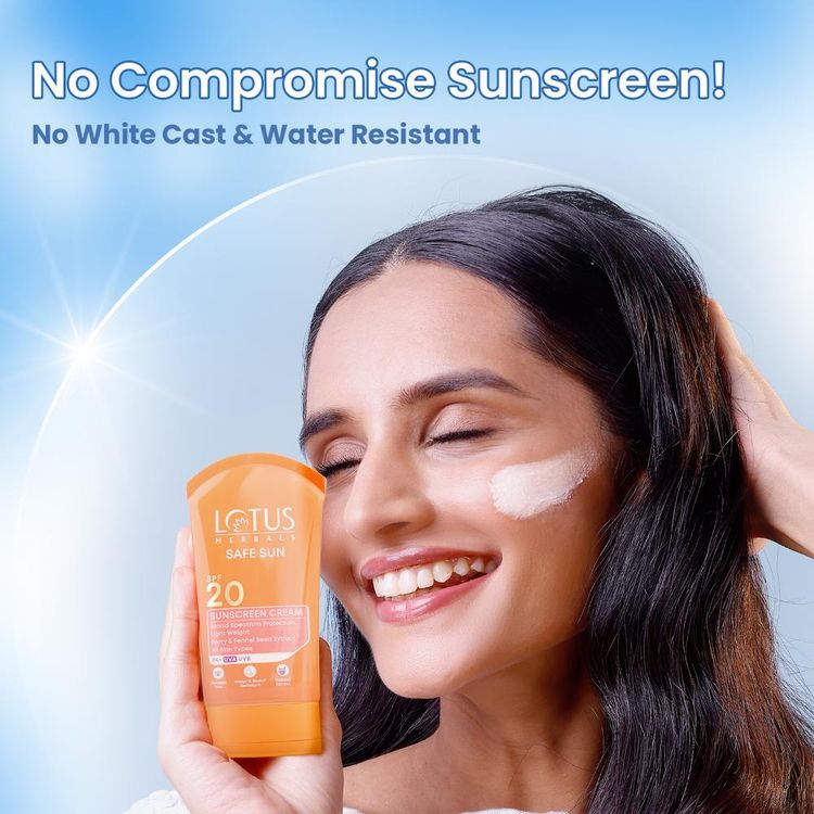 Lotus Herbals SafeSun Sunscreen Cream SPF 20 PA+ ,Berry & Fennel Seed Extracts,Waterproof & Oil-free (100g)