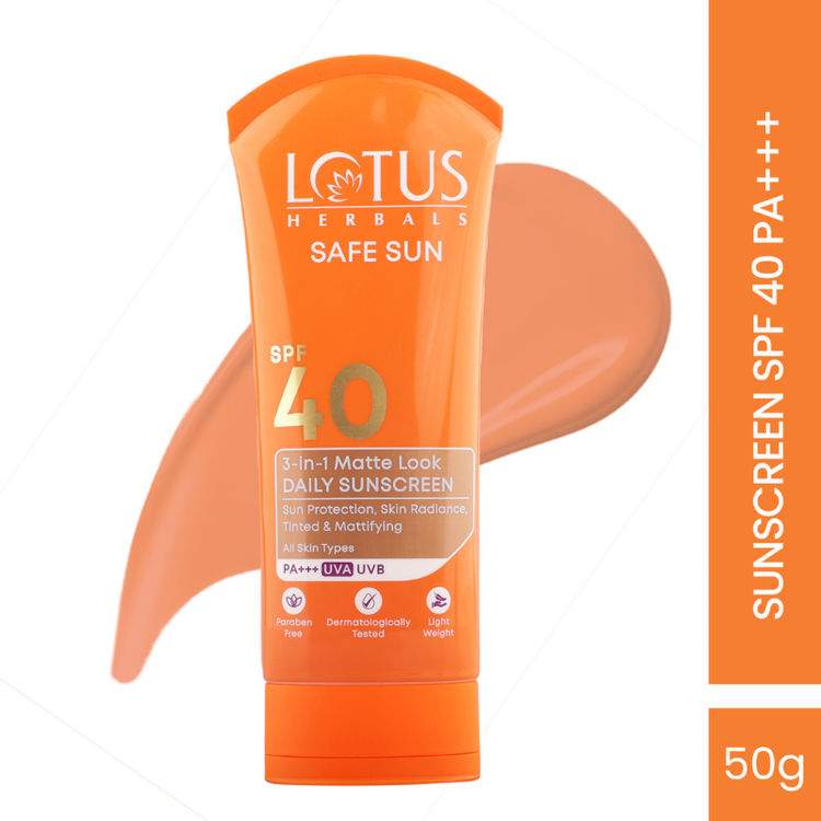 Lotus Herbals SafeSun 3in1 Matte Look Daily Sunscreen SPF 40 PA+++ ,Tinted & Dermatologically Free (50g)