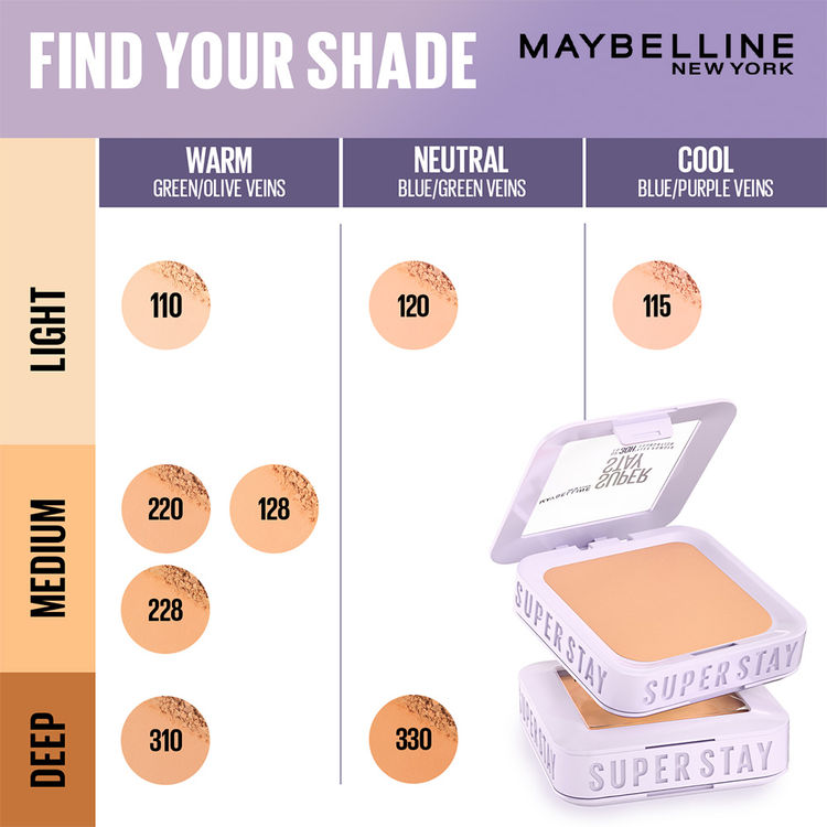 Maybelline Super Stay Flex Powder Foundation Compact-30H Full Cover (128)