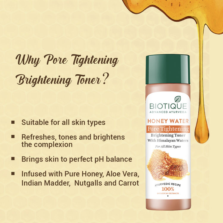Biotique Honey Water Pore Tightening Brightening Toner With Himalayan Waters (120ml)