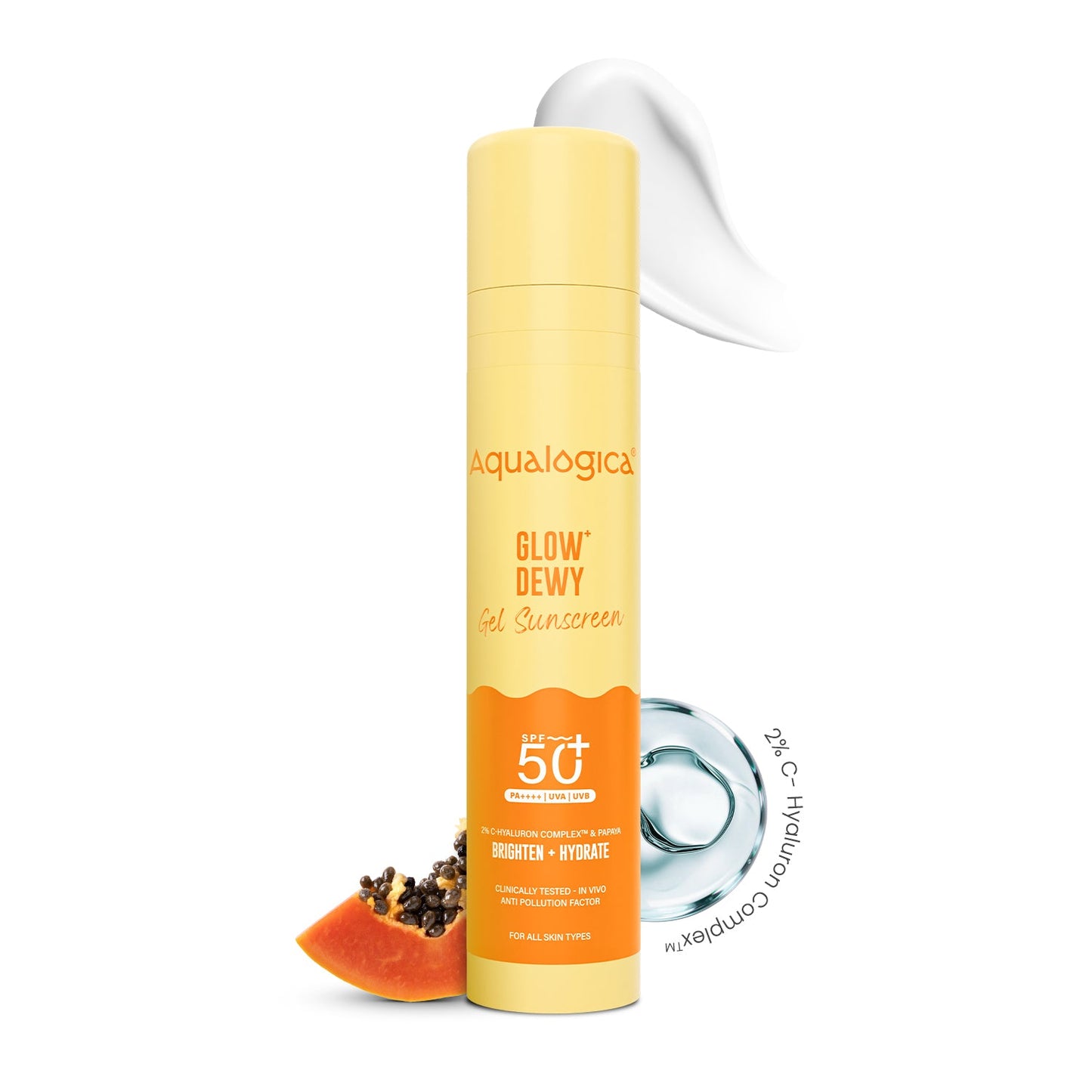 Aqualogica Glow+ Dewy Gel Sunscreen In-Vivo Tested SPF 50+ PA++++ with Papaya & Vitamin C - 50g