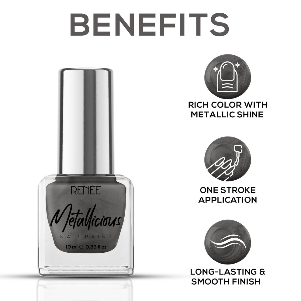 RENEE Metallicious Nail Paint (03 Shadow Grey)