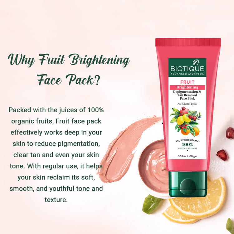 Biotique Fruit Brightening Depigmentation & Tan Removal Face Pack (100g)