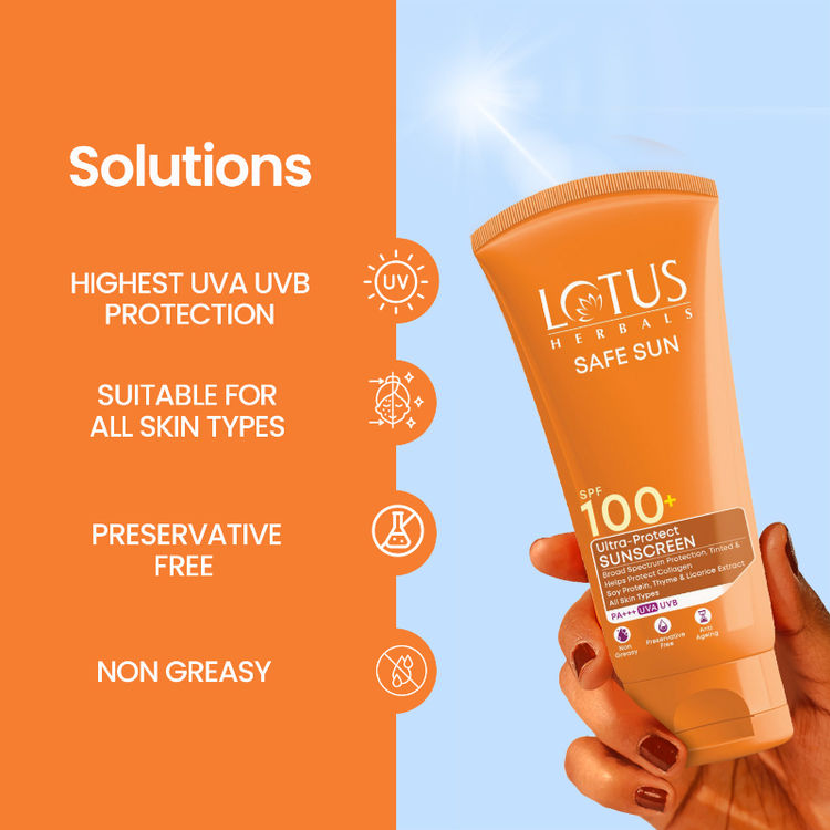Lotus Herbals SafeSun Ultra-Protect Sunscreen PF 100+ PA+++, Tinted, Anti-Ageing, For All Skin Types (50gm)