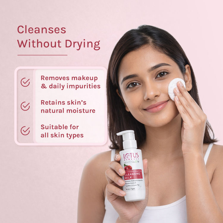 Lotus Herbals Whiteglow Skin Whitening & Brightening Cleansing Milk, Makeup Remover, All Skin Types (80ml)