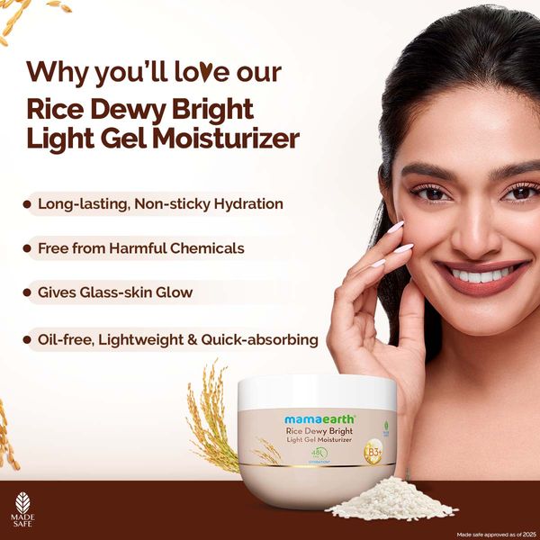 Mamaearth Rice Dewy Bright Light Gel Moisturizer with Rice & Niacinamide For Glass-skin Glow - 200 g