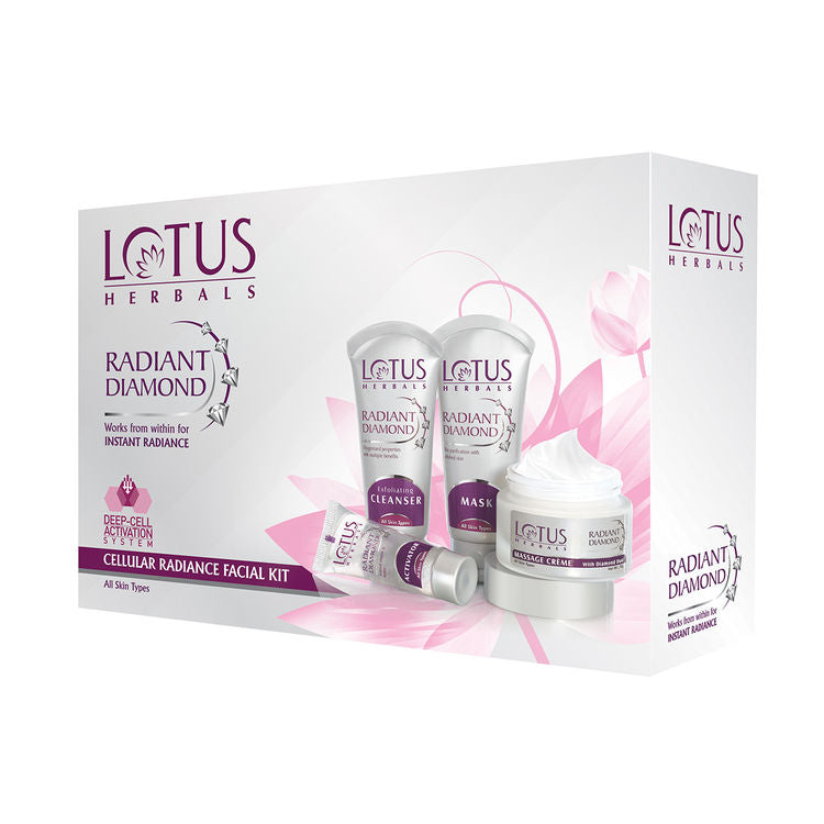 Lotus Herbals Radiant Diamond Cellular Radiance Facial Kit With Diamon Dust & Cinnamon (170gm)