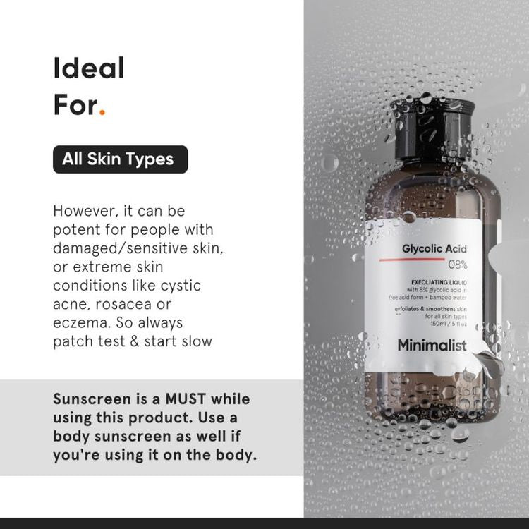 Minimalist 8% Glycolic Acid Toner For Exfoliates Smoothes Skin
(150ml)