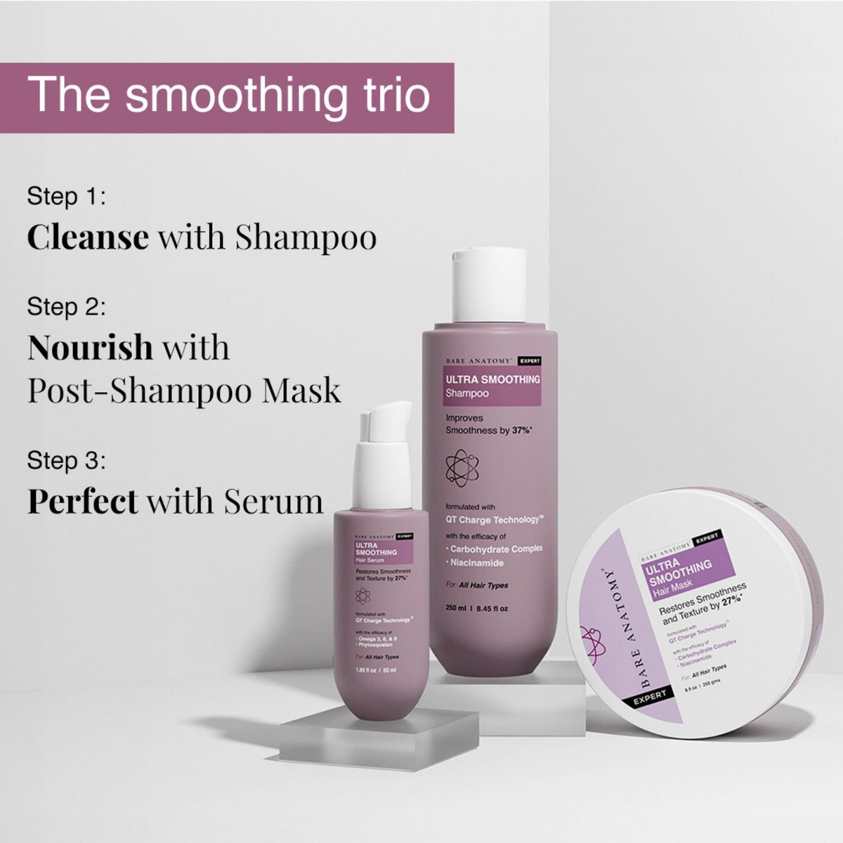 Bare Anatomy Ultra Smoothing Shampoo for Dry and Frizzy Hair Niacinamide Paraben & Sulphate Free (250ml)