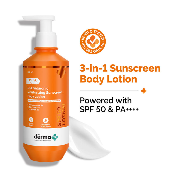 The Derma Co 1% Hyaluronic Moisturizing Sunscreen Body Lotion SPF 50 PA++++ (200ml)